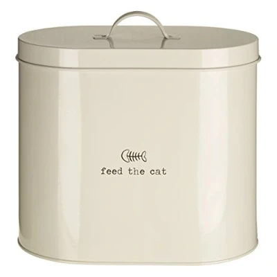 Imagen de Premier Housewares Adore Pets 12 Litro Bote para conservar Cuchara Lucky Cat, Alimente al Gato, Acero Inoxidable, Blanco, 15x25x22 cm