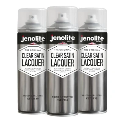 Imagen de JENOLITE Spray de Laca Transparente SATINADO 3x500ml Acabado Claro Barniz Protege la superficie y pintura corrosión el daño UV Sellador que no amarillea