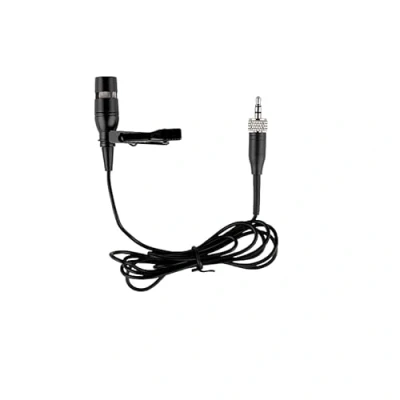 Imagen de micrófono Lavalier negro, de condensador cardioide con clip para sistemas inalámbricos Sennheiser, tapón rosca bloqueo 3,5 mm