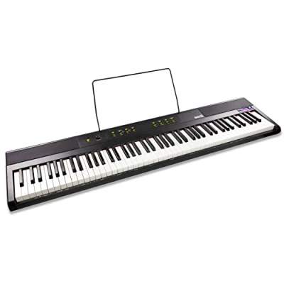 Imagen de Rockjam 88 Key Digital piano con teclas semi ponderadas de tamaño completo, fuente alimentación, soporte partituras, calcomanías y lecciones simplemente (Versión actual)
