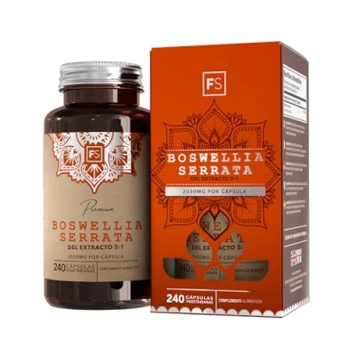 Imagen de FS Boswellia Serrata 240 Capsulas Veganas Alta Potencia 2000mg Por Porción Sin OGM, Gluten, Lácteos y Alérgenos Fabricado en el Reino Unido