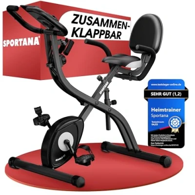 Imagen de Sportana Bicicleta Estática Plegable Sensor Pulso Respaldo 2 Bandas Fitness 10 Niveles Resistencia