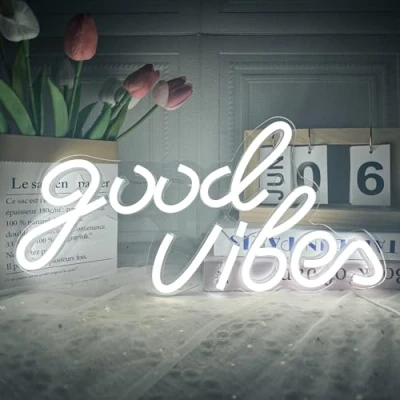 Imagen de Good Vibes letrero de neón LED para decoración pared, luz dormitorio, fiesta cumpleaños, boda, regalo del día San Valentín (Good blanco), 40 x 24