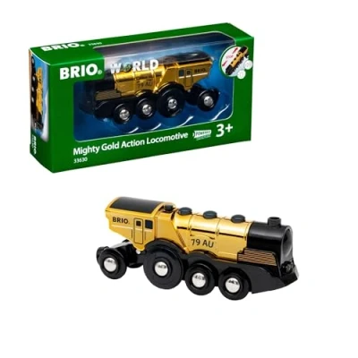 Imagen de BRIO Potente locomotora de acción dorada, con pilas, accesorios World, edad recomendada 3+ (33630)