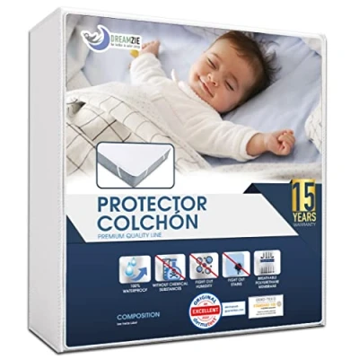Imagen de Dreamzie Cubre Colchon Impermeable con 4 Esquinas Elásticas Protector de Colchón Algodon Transpirable 15 Años Garantia (1, 70 x 190 cm)