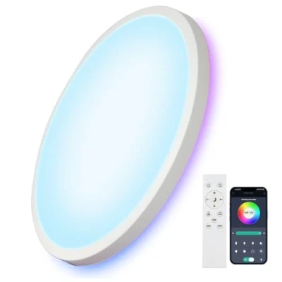Imagen de Comely led lámpara de techo 28cm redonda 24W Dimmbar con control remoto RGB iluminación fondo IP44 Baño para cocina pasillo salón dormitorio