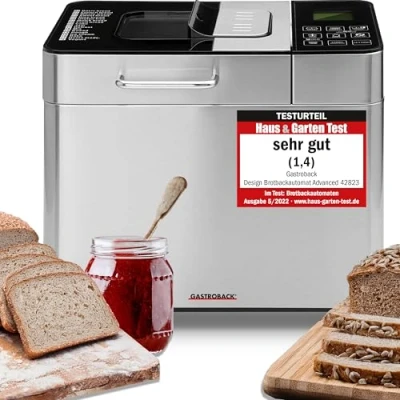 Imagen de Gastroback 42823 Panificadora semi profesional (Negro, Metálico, 1 kg, Pastel de masa, Pan francés, Masa para pizza, trigo, 500 g, Sensor, 15 min)