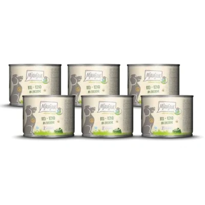 Imagen de MjAMjAM Comida húmeda Premium para Perros naturalmente Deliciosa Bio Buey con calabacín,Pack de 6 (6 x 200g), sin Cereales Extra Carne