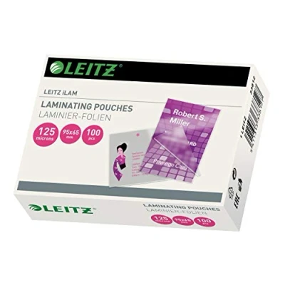 Imagen de Leitz 33812 Bolsas de plastificación hechas material 125 micras grosor, pack 100 unidades, brillante, tamaño tarjeta, color transparente