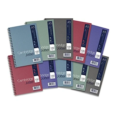 Imagen de Cambridge Jotter Cuaderno de espiral con tapa cartón, tamaño A5, 100 páginas, 10 cuadernos, verde, azul, gris, rojo, morado