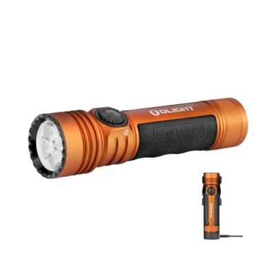 Imagen de OLIGHT Seeker4 Pro Linterna LED 4600LM 260M Recargable con Funda Luz Sensor Alta Potencia IPX8 Super Potente Tactica Militar Largo Alcance(Blanco Frío,Naranja)