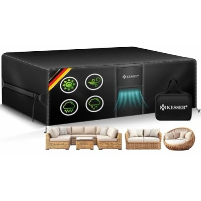 Imagen de KESSER® Funda para Muebles de Jardín, Lona Protectora Invierno, Impermeable, Oxford 420D, Protección contra Rayos UV y Lluvia con Abertura Ventilación, 130x79x71cm Negro