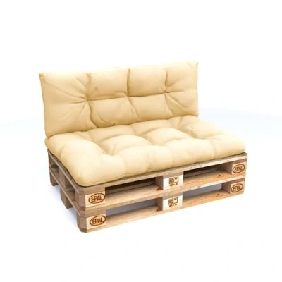 Imagen de POKAR 2 Cojines para Europalés/Europalet Impermeable: 1x Cojín Asiento 120x80x12cm +1x Respaldo 120x40x12cm, Espuma Fría, Sofá de Paletas, sin Palés, Beige