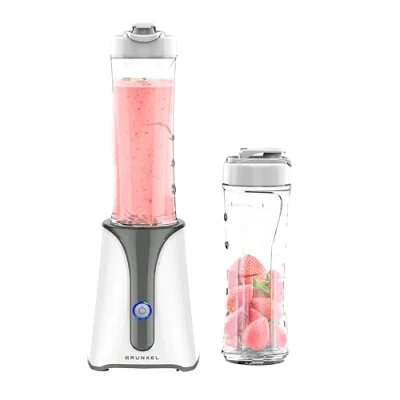 Imagen de Grunkel batidora de vaso 350 W, mini smoothie con jarra plástico 750 ml, incluye 2 botellas portátil 4 cuchillas extraíbles, acabado acero inoxidable.