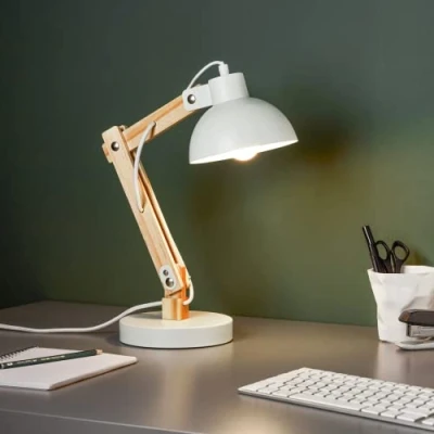Imagen de Lightbox lámpara decorativa de sobremesa orientable apta para 1x E27 metal/madera blanca altura 42cm