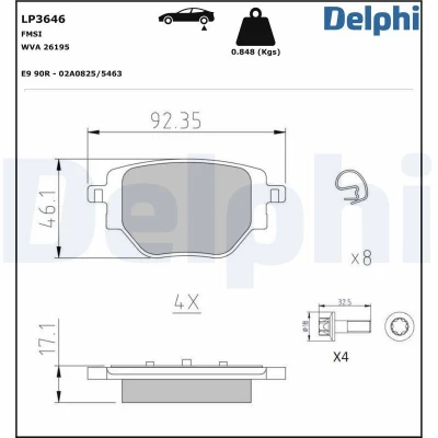 Imagen de DELPHI LP3646 Juego de pastillas freno no preparado para indicador desgaste Chapa antichirridos con accesorios PEUGEOT: 208 II Hatchback