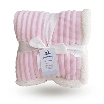 Imagen de eYone Manta de forro polar Sherpa para niño o niña, grande, cuna, asiento coche, cochecito (80 x 110 cm) (rosa)