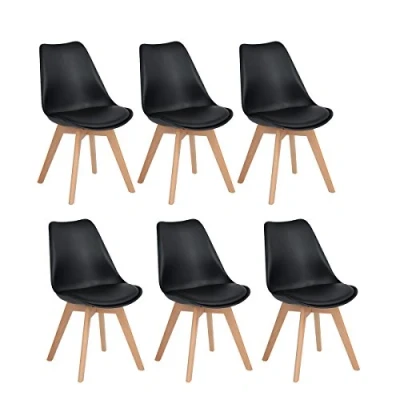 Imagen de H.J WeDoo Pack de 6 Silla Comedor Escandinava, Pata Madera Haya y Asiento Acolchado, Estilo Nórdico Negra