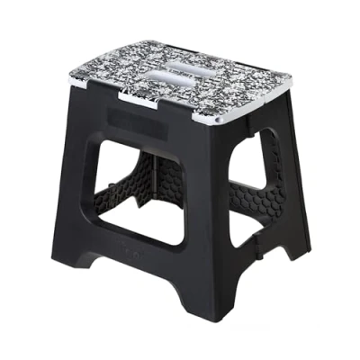 Imagen de Vigar Taburete Plegable Modelo Compact 32 cm de Altura 80% Plástico Reciclado Para Cocina, Baño y Camping Escalón Peldaño Infantil Negro