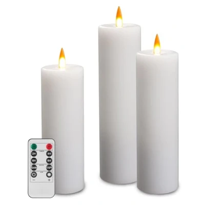 Imagen de Da by Juego de 3 velas LED analógicas, funciona con pilas, función temporizador remoto, cera real.