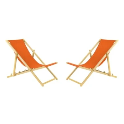 Imagen de bas Tumbona plegable de madera con sistema seguridad, 2 unidades, color naranja