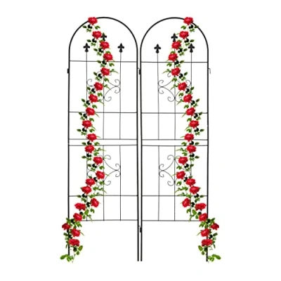 Imagen de Relaxdays Soportes para Plantas, Set de 2, 180 x 50 cm, Metal, Celosía Trepadoras, Autónomos, con Estacas, Negro