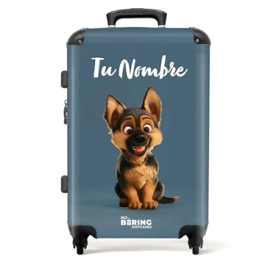 Imagen de NoBoringSuitcases.com Maleta Personalizada, Niños, Niño, Ruedas, Mediana, Maletas de Viaje, Viaje Grandes 23 Kilos (67 cm 72 L), (Cachorro Pastor alemán Azul)