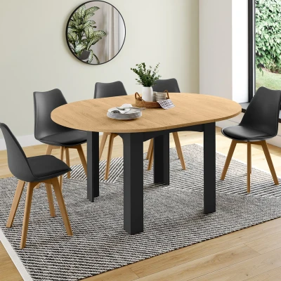 Imagen de IDMarket Dona Mesa de comedor extensible redonda para 4 6 personas, color negro, bandeja haya, 110 150 cm