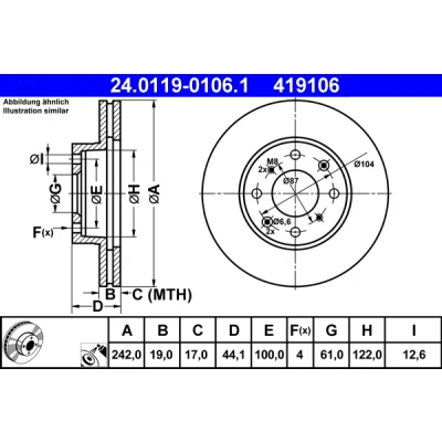 Imagen de ATE 24.0119 0106.1 Disco de freno 242,0 19,0 4 100,0 ventilado revestido HONDA: CIVIC Hatchback, CRX 2