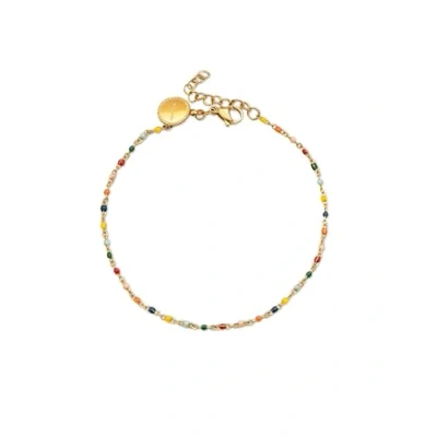 Imagen de SINGULARU Tobillera Dots Colors Enamel. Acero con Acabado en Baño Oro de 18Kt. Esmalte Colores. Joyas para Mujer