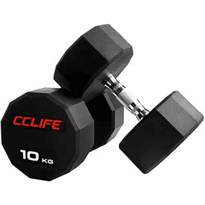 Imagen de CCLIFE Mancuerna Hexagonal de Acero Recubierta Goma 10kg