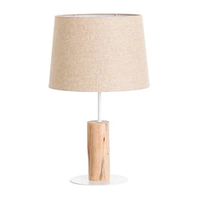 Imagen de Lámpara de Mesa Moderna Rústica Madera Hierro Tela y Color Natural Blanco Beige Modelo Pristino 7hSevenOn Deco para Mesilla Noche, Salón, Dormitorio... 35x35x58cm