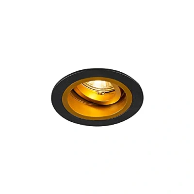 Imagen de QAZQA Moderno Foco empotrable redondo negro con dorado giratorio e inclinable Chuck Acero Redonda Adecuado para LED Max. 1 x 50 Watt