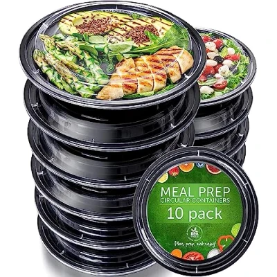 Imagen de [Set de 10] Meal Prep Containers Contenedores Comida Plástico Reutilizable Hermetico Recipientes para Alimentos Microondas Congelador Lavavajillas (10 piezas Redondo)