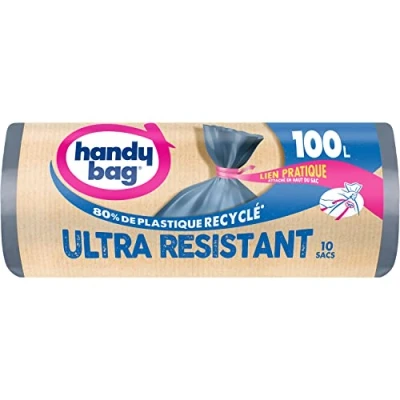 Imagen de Handy Bag Bolsas de basura con enlace, muy resistente, 100 x 10 bolsas, fondo antifugas, sellado máximo, enlace práctico adjunto a la parte superior bolsa, 100% plástico reciclado