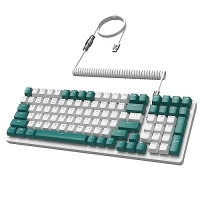 Imagen de MAMBASANKE K6 Pro 96% 3 Modos Teclado mecánico para Juegos Hot Swap 4000mAh 2.4Ghz/Bluetooth 5.0/Teclado con Cable USB en Espiral Tipo C 9 RGB Retroiluminado Interruptor Azul Verde