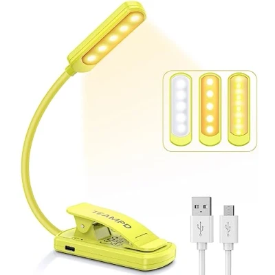 Imagen de Luz Lectura, TEAMPD Lampara de Lectura USB Recargable 360 Flexible con 10 LED 3 Modos (Luz Cálido y Blanco) para Lectores Noche, E Reader, Tablet, Estudio, Cama, Libro, Viaje