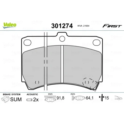Imagen de VALEO 301274 Juego de pastillas freno FIRST Eje delantero con contacto avisador desgaste sin chapa antichirridos MAZDA: MX 3, FAMILIA 4