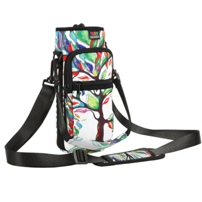 Imagen de Nuovoware Bolsillo de Botella Agua Portátil Neopreno 710ml, con Correa Hombro Anticaídas, Funda Impermeable Protectora para Viaje, al Aire Libre Árbol Suerte