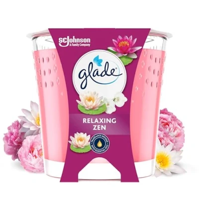 Imagen de Glade Vela Perfumada, Fragancia Relaxing Zen, Infusionada con Aceites Esenciales, Vegana, Aroma de 30 Horas, 1
