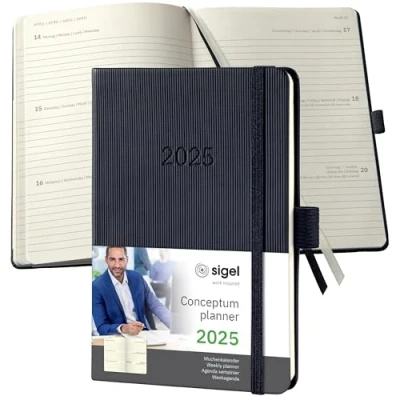 Imagen de SIGEL C2513 Conceptum Agenda semanal 2025, aprox. A6, negro, tapa dura, dos páginas = una semana, 176