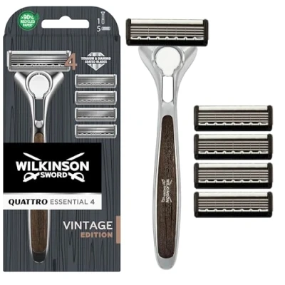 Imagen de Wilkinson Sword Maquinilla de afeitar Quattro Vintage Edition Paquete con 1 mango y 5 cuchillas recarga