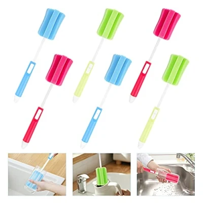 Imagen de 6Pcs Cepillos de Esponja para Botellas Biberones con Mango Ajustable, 3 Colores Limpiar Botellas, Tazas, Calderas, Copa, Vaso
