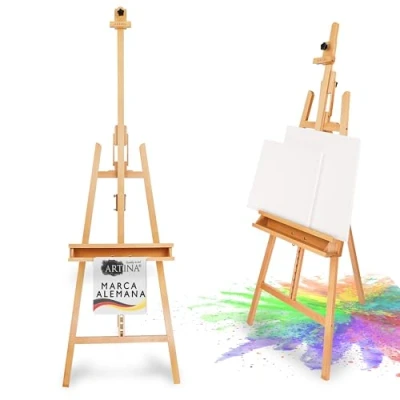 Imagen de Artina Caballete para lienzos grande Barcelona de madera haya robusta pintura bastidores con una altura máxima 120 cm doble soporte