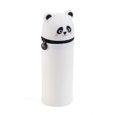 Imagen de Back2Fun Portatodo Cubilete Panda, Estuche Escolar un Compartimento, Extensible, de Silicona Textura Suave, Cierre Cremallera, Color Blanco