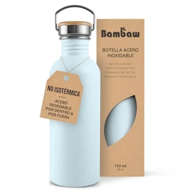 Imagen de Bambaw Botella agua acero inoxidable 750ml No Térmica, de Azul claro, deporte, reutilizable agua, deportiva celeste