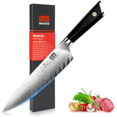 Imagen de SHAN ZU Cuchillo de Cocina Damasco 20cm AUS10 67 Capas Acero Profesional Cuchillos Afilados Alto Carbono Profesionales con manija G10 GYO Series