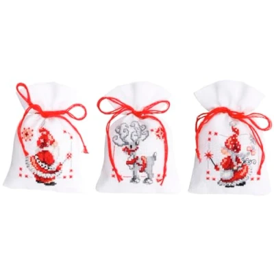 Imagen de Vervaco Kit de Punto Cruz contado: Pot Pourri Bolsa: Elfos navideños: Juego 3, Acrílico, Blanc, 8 x 12cm