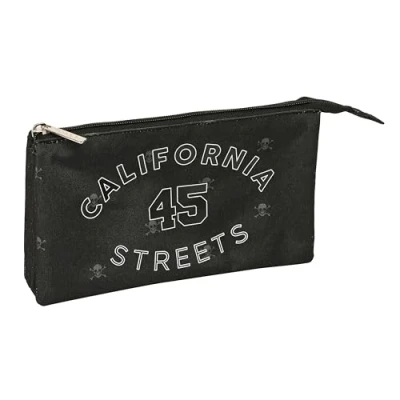 Imagen de Safta California Portatodo Triple, Estuche Infantil, Niño, Ideal para Niños en Edad Escolar, Cómodo y Versátil, Calidad Resistencia, 22x3x12 cm, Color Negro