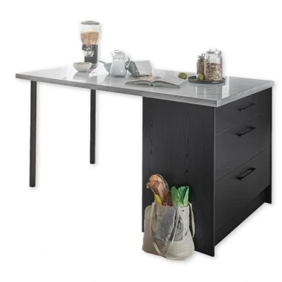 Imagen de Stella Trading New York Moderna Independiente, Aspecto, Certificado FSC, espaciosa Isla de Cocina con encimera, Madera ingeniería, Grafito Negro Mármol, Kücheninsel